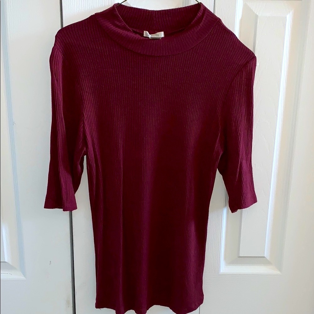 Bozzolo Burgundy Top - Ribbed 3/4 Sleeve - Size Large